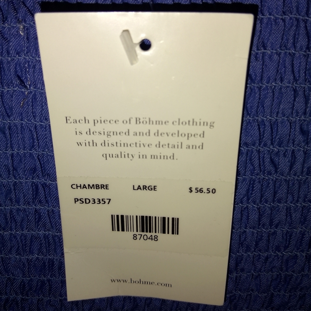 NWT Bohme Chambray Smocked Scalloped Sleeves Maxi Dress Sz L - Picture 5 of 5